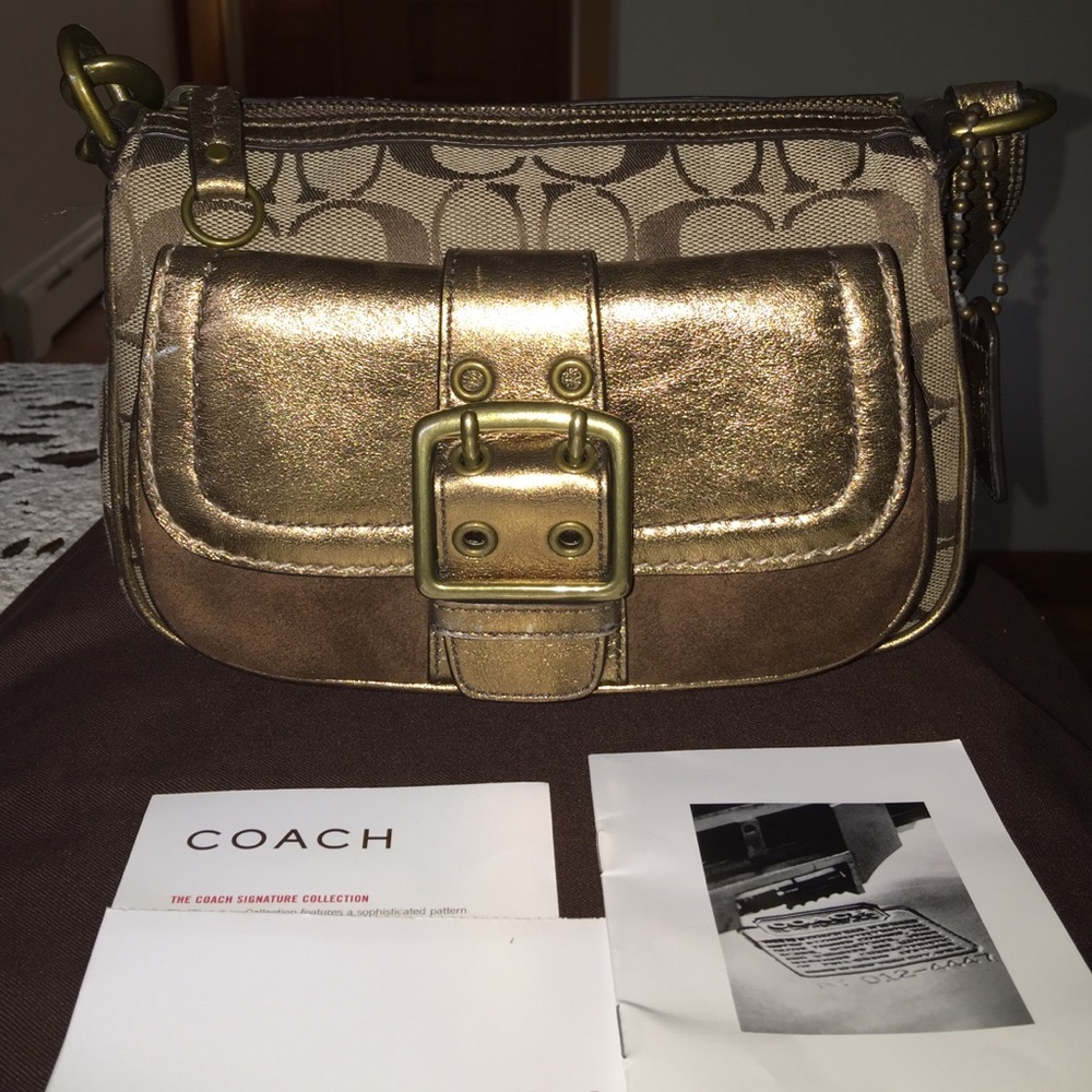 Nice coach purse dark gold and tan